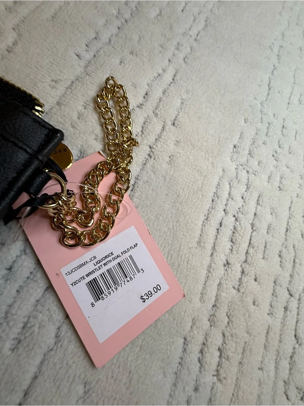 Juicy Couture Black Leather Card Wallet with Gold Plate